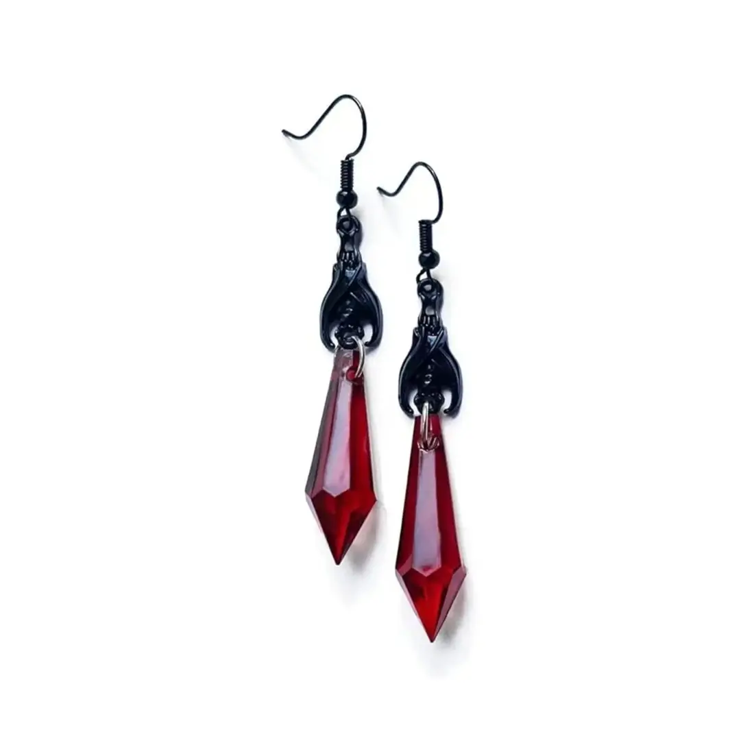 Gothic Dark Bat Dangle Earrings Red Black Crystal Gems Bat Earrings Punk Rock Style Bats Animal Earrings Halloween Costumes Earrings Teardrop Earrings Jewelry for Women Unique Earrings