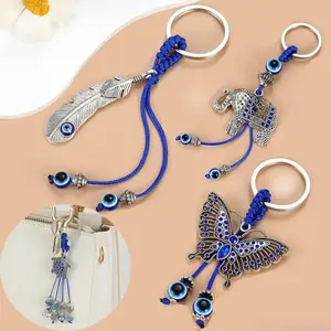 Evil Eye Leaf Butterfly Keychain Charm, Creative Blue Eye Decorative Bag Pendant, Bohemian Stylish Accessory for Purse Backpack Car Keys Daily Use & Casual Street Style summerwins