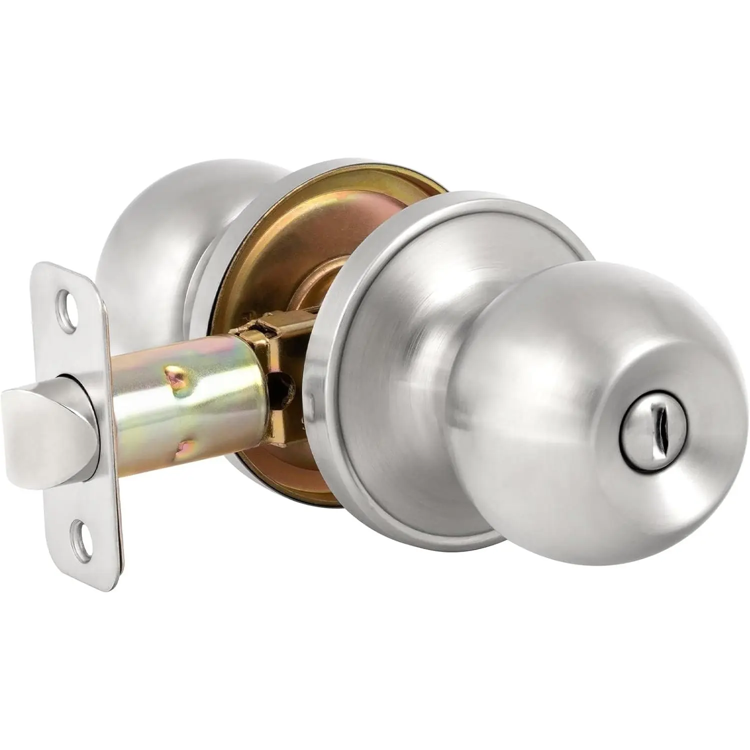 Door Knob with Lock, Interior Door Knobs for Bedroom and Bathroom, Keyless Doorknob with Round Ball, Satin Nickel Door Handle, 1 Pack