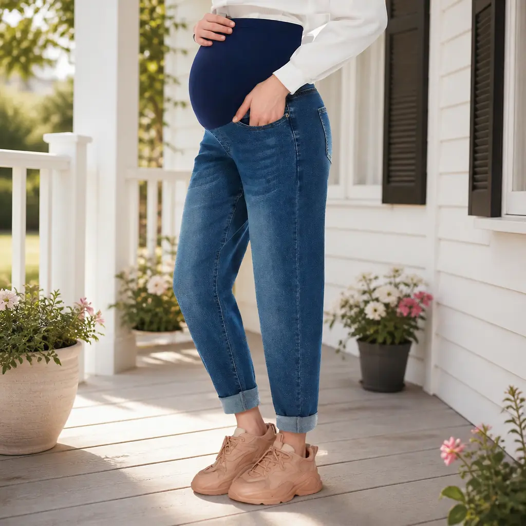 Maternity Harem Jeans Over The Belly Support Stretch Denim Casual Pregnancy Pants with Pockets Soft Elastic Denim Loose Pregnancy Trousers clothing apparel