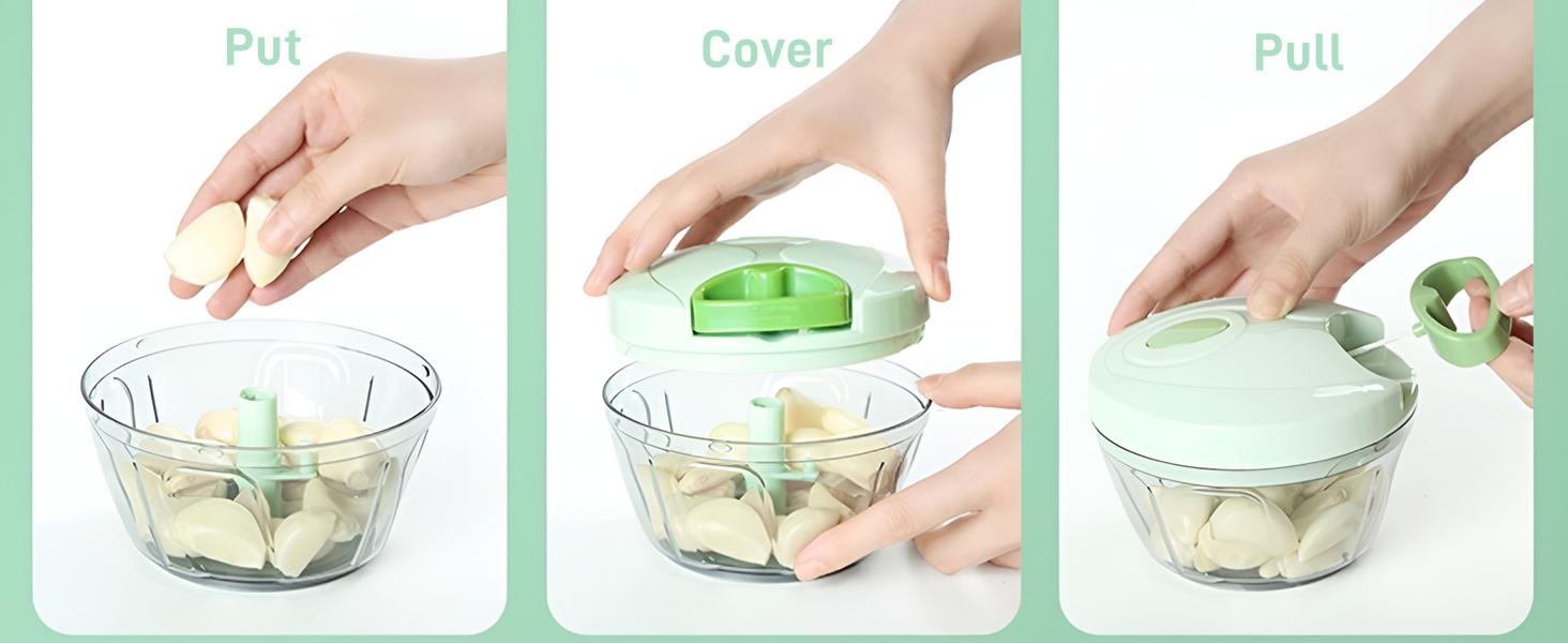 Vegetable Chopper Manual Food Chopper with Container, Hand Pull String Veggie Cutter for Salad Garlic Nut Onion