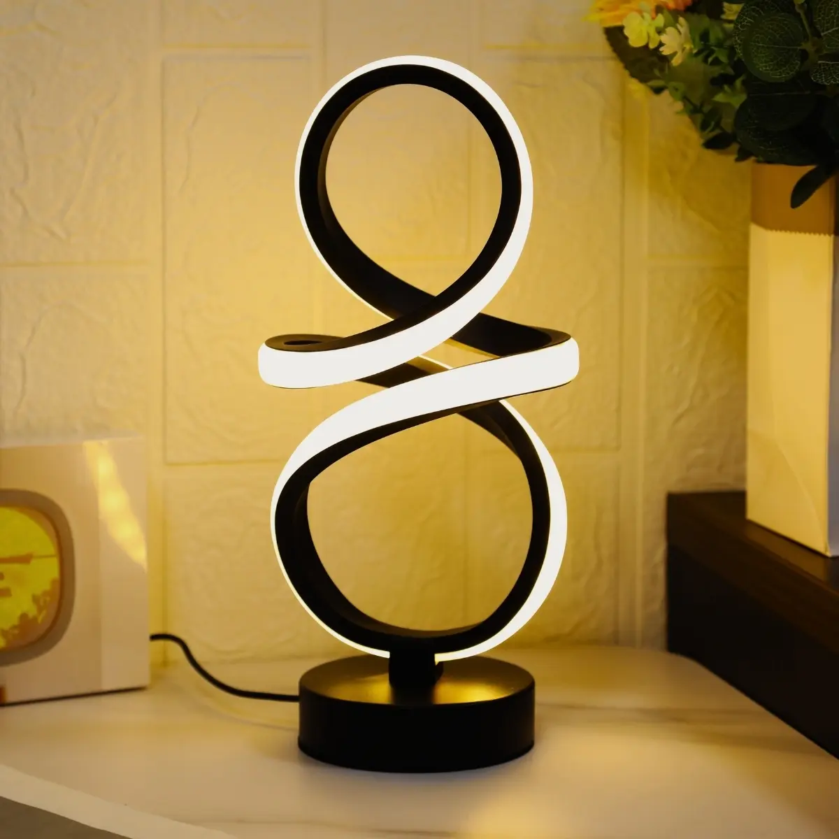 Modern Spiral Design Table Lamp with Switch Button Control, Adjustable Brightness Bedside Light, Home Decor for Living Room Bedroom, Dimmable Lamps