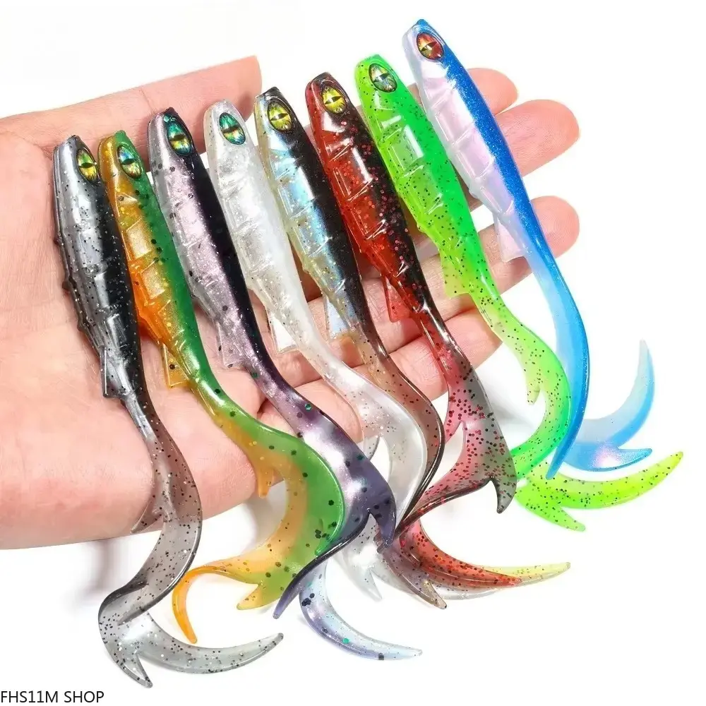 10PCS Curly Tail Soft Swimbaits, 8.5CM Soft Plastic Fishing Lures With 3D Realistic Eyes And Slow Sinking Action, Bass Fishing Jerkbait For Freshwater And Saltwater, Walleye, Trout And Predator Fish, Kayak Fishing Gear And Angler Tackle