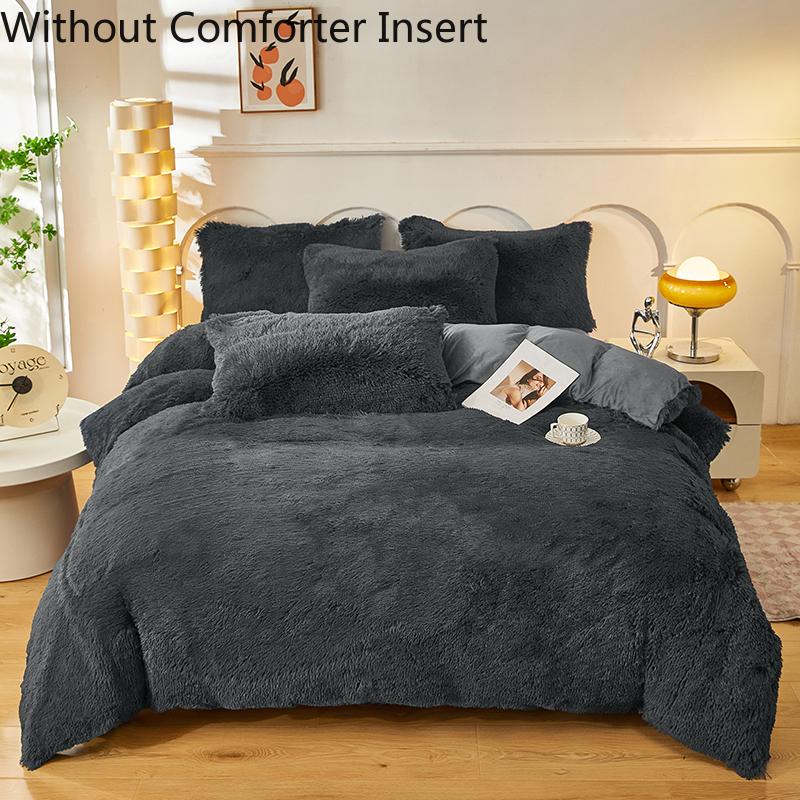 Solid Color Fuzzy Duvet Cover Set, 3 Counts/set Including 1 Duvet Cover & 2 PillowcasesSoft Comfortable  for HomeBedroombed comforter set leopard cozy bedroom soft puffy