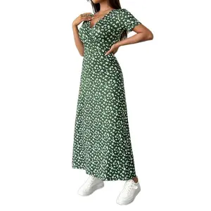 Summer Elegant and Stylish Design, Young and Loose Fit, Slimming Dress Dates and Parties, Floral V-Knit Dress