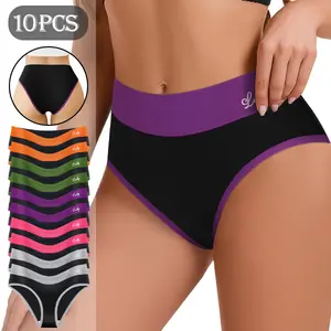 5/10PCS Women's Mid-Waist Milk Silk Sport Briefs,  Second-Skin Soft Stretch Panties with Contrast Rib Elastic Waist, Breathable Sweat-Free Multicolor Block Hip Fit Daily Lingerie, S-XXL Sizes