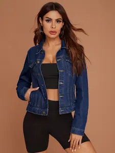 Button Front Lapel Long Sleeve Denim Jacket, Multi-Pocket Design, Casual Style, Comfortable and Fashionable, Women's Outerwear Coats for All Seasons