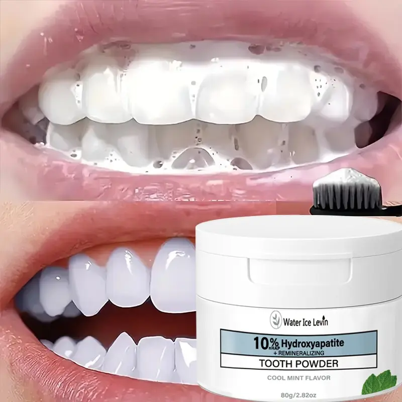 10% Hydroxyapatite Remineralizing Tooth Powder 80 g/2.82oz,Cool Mint Flavor Deep Clean,Teeth Whitening By Brushing,Enamel Support Bright White Smile,Daily Oral Care,Teeth Whitener Powder