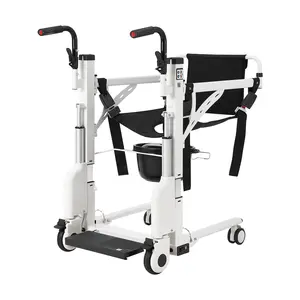 Electric Patient Lift Transfer Chair for Home Use – Hydraulic Mobility Aid - 180° Split Seat - Bedside Commode and Bathroom Wheelchair - Ideal for Seniors and Limited Mobility