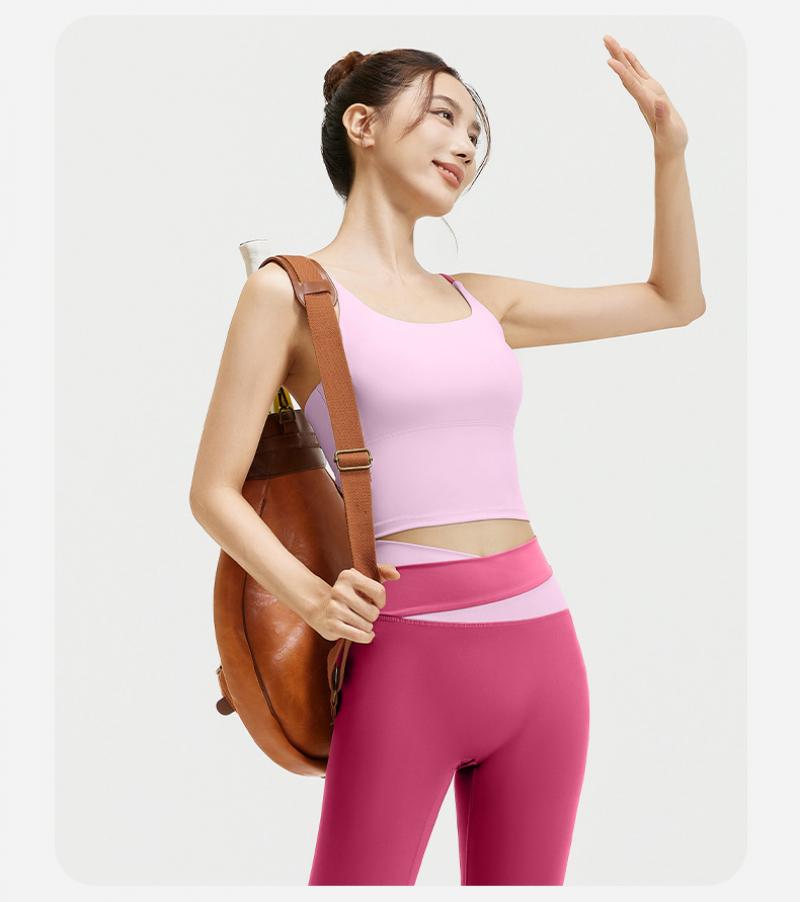 Women's Naked Feeling Breathable Sports Set, High Stretch Color Block Design, One-Piece Fixed Cup, Slimming Fitness Yoga Outfit