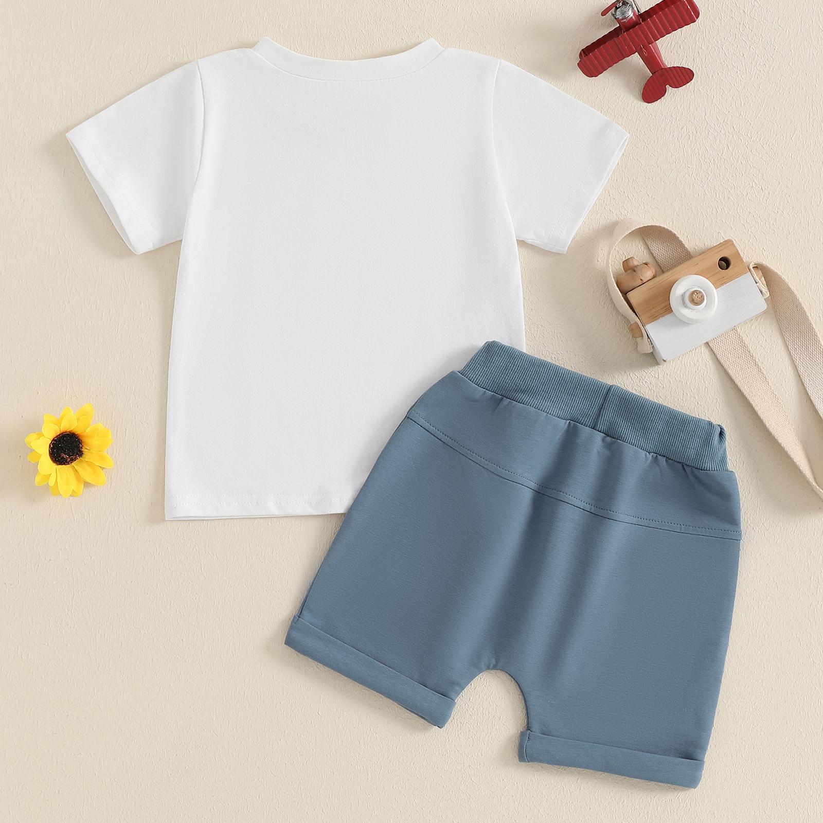 Toddler Baby Boy Summer Outfits A Little Dirt Letter Print Short Sleeve Shirt and Waist Shorts Pocket 2 Pcs Set Summer Clothes