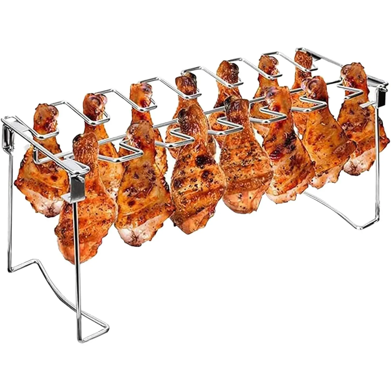Chicken  and Wing Rack, 14 Slots BBQ Chicken Drumsticks Holder Stainless Steel Roaster Stand for  Grill, Oven, Charcoal Grill