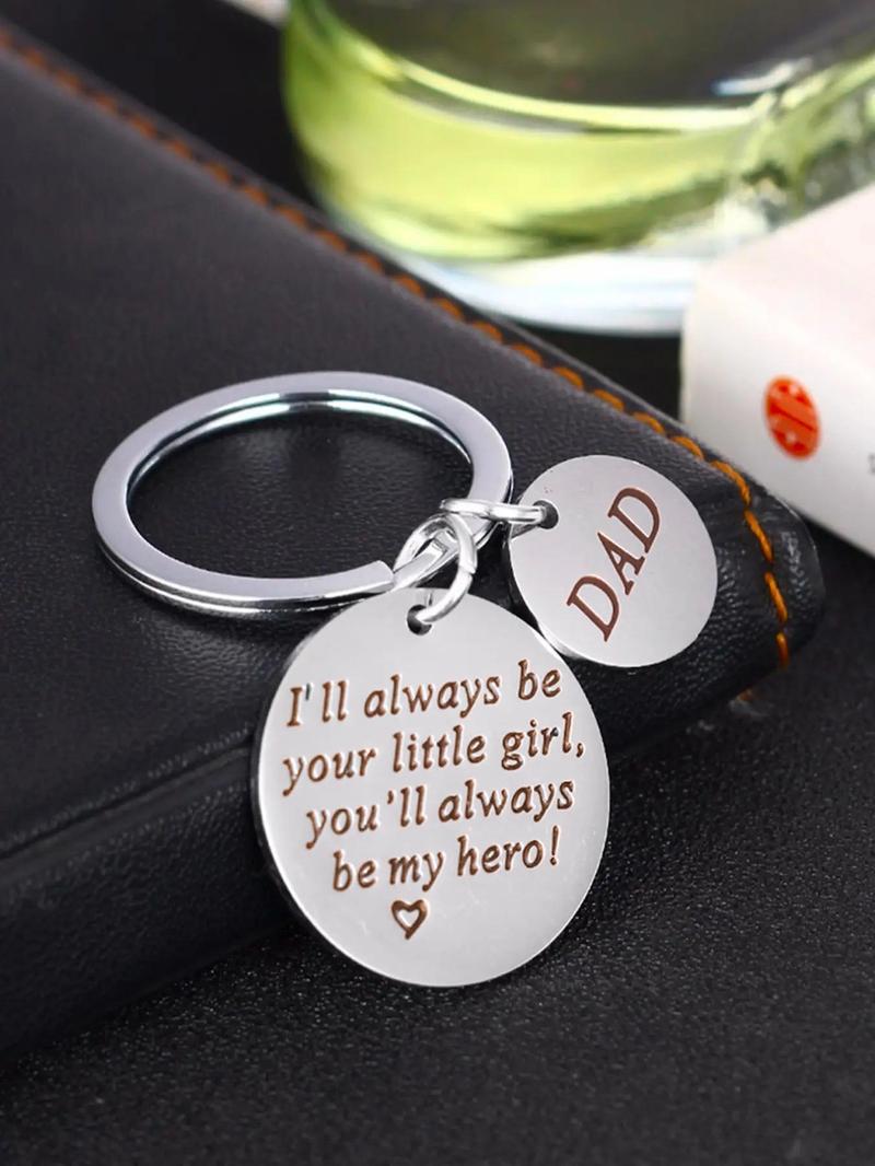 Letter Pattern Slogan Metal Keychain Personalized Heart Tag for Men & Women, Round Shaped Stainless Steel Key Holder & Key Fob for Car Key, Accessories As Xmas Gift