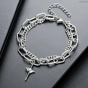 Female Rhinestone Diamond-Encrusted Cross Titanium Steel Bangle, Waterproof Non-Fade Minimal Luxury Stackable Wrist Jewelry for Casual Daily Outfits (Sports & Outdoor Accessory)