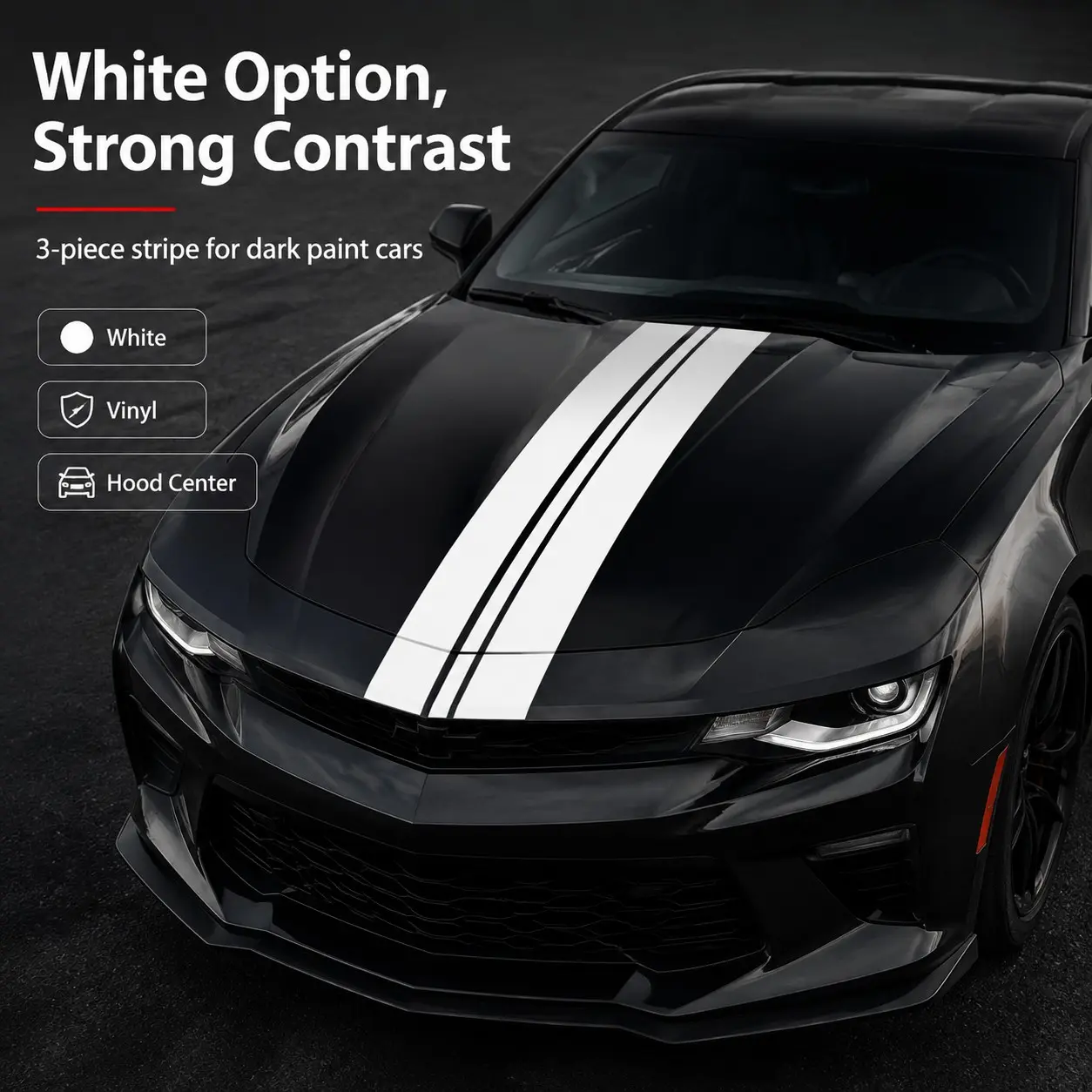 🔥 Give Your Hood That DUAL STRIPE Aggression! 3PCS 24x120cm Racing Stripe Decal Set — Black/White Vinyl, Crisp Edge, Clean Fit | Sporty Look in Minutes! #CarTok #RacingStripe #HoodDecal #CarMods