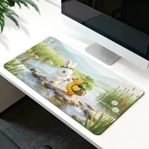 Premium White Rabbit And Yellow Duck Illustration High Quality Mouse PadModern Office Gaming Comfort ExperienceNonSlip Durable For Daily Work And Play 40*80cm 40*90cm30*70cm