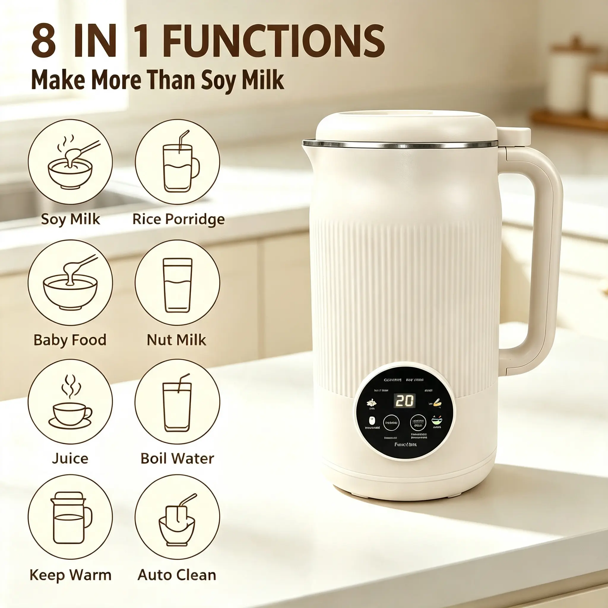 BOYUEVI-8-in-1 Nut Milk Maker Machine, 43oz Large Capacity Automatic Almond & Oat Milk Maker for Hot & Cold Drinks, Self-Cleaning Plant Milk Blender, Delay Start & Keep Warm, Quiet, Stainless Steel