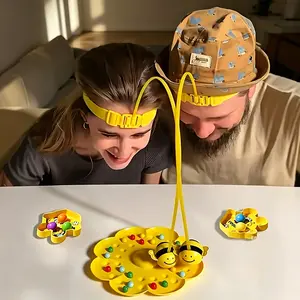 Magnetic Bee And Candy Bean Picking Toy - Parent-Child Interactive Learning Game with Bees, Ladybugs, And Colorful Beads - Educational Magnetic Fishing Activity, Fine Motor Skills And Matching Game (Yellow, Multi-Player Tabletop), Board Game