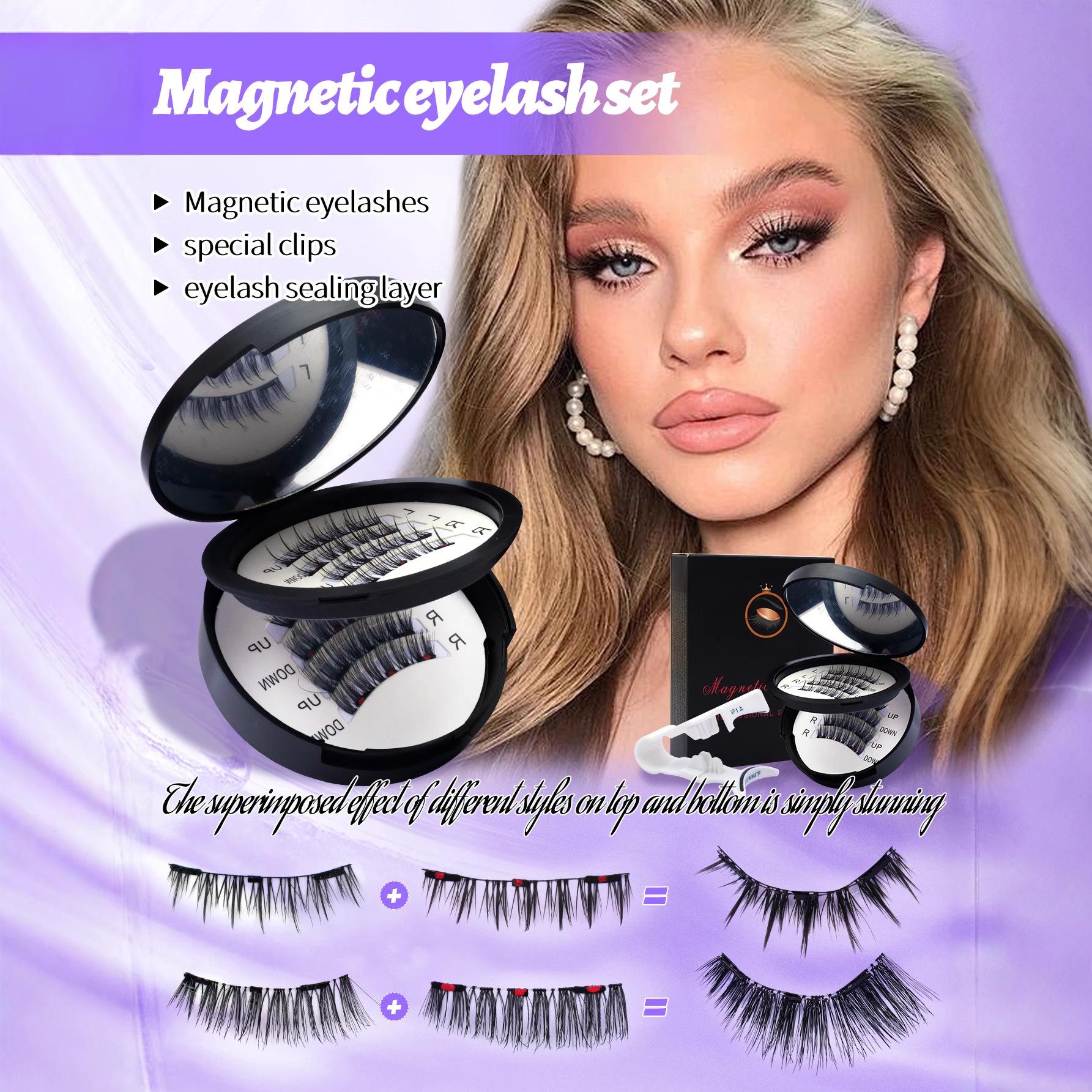TikTok Best Selling Magnetic False Eyelashes No Glue Reusable 3D American Style Hard Stem Thick Eyelashes Portable Case for Daily Party Use