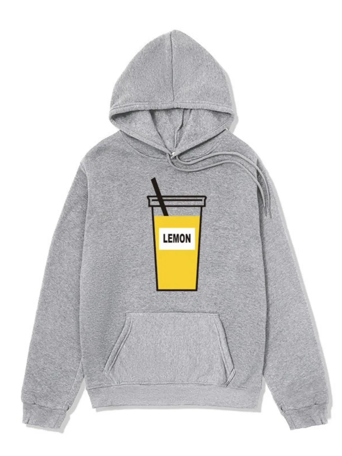 Minimalist Hand-Drawn Milk Tea Cup English Small Print Hoodie, Couple Lazy Casual Sweatshirt, Long Sleeve All Seasons Top