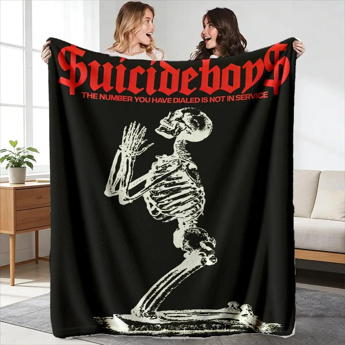 Suicideboys Ghostface Letter Print Flannel Blanket, Soft warm durable cooling blankets, bedding, bed accessories, Sofa Bedroom Decor Birthday Holiday Gift For Underground Hip Hop Suicideboys Music Fans