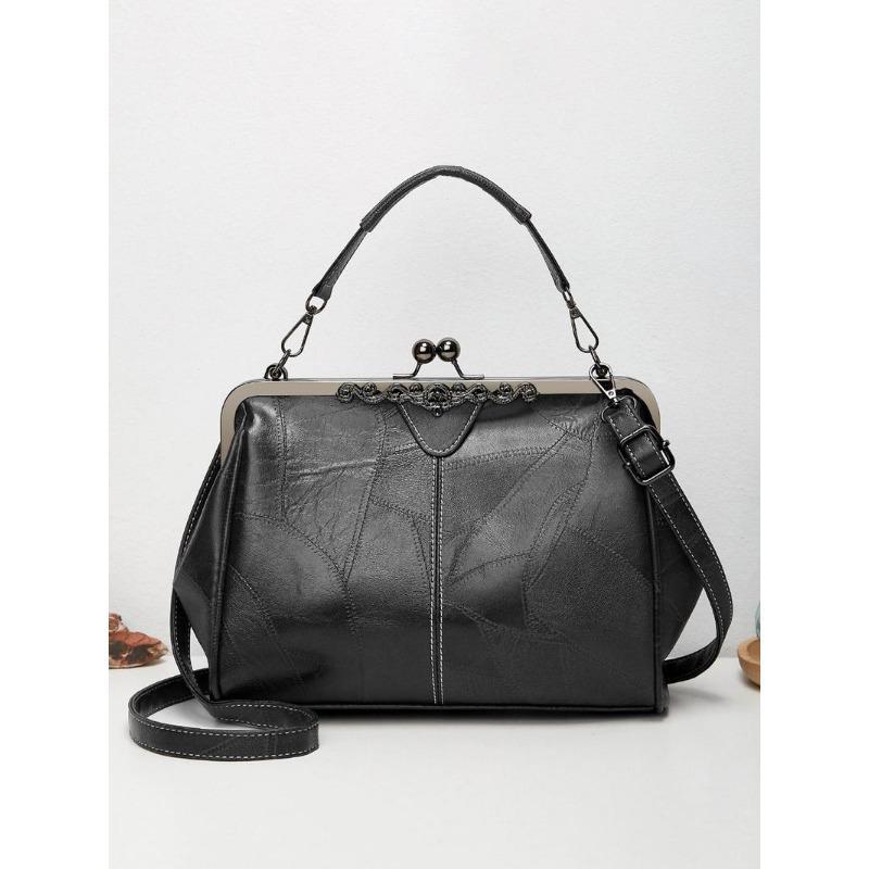 BIGWIG Women's Elegant PU Handbag, Fashion Large Capacity Crossbody Bag 2025, Leather Shoulder Bag, Chic Vintage Kiss Lock Shoulder Bag, Suitable for Work and Daily Use, Can Be Used as a Gift for Your Girlfriend