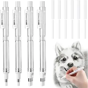 4 Pack Retractable Eraser Pen with 2.3mm Round & 2.5mm Rectangular Tips Mechanical TPE Eraser Pen with 12 Refills Pen-Style Erasers for Artists Students Professionals Drawing Drafting Art Writing