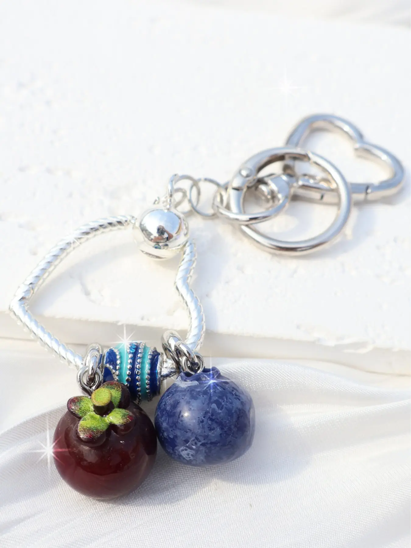 Blueberry Lychee Fruit Pendant Jewelry, Heart-Shaped Button Keychain, Fashionable Hole Accessories, Stylish Gift Idea