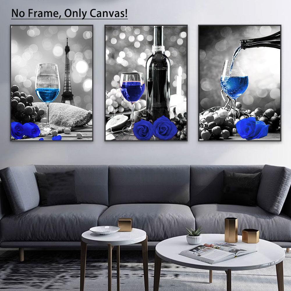 Wine & Rose Pattern Unframed Painting, 3 Counts/set Modern Canvas Wall Art, Wall Decor for Home Living Room Bedroom Office School, Flowers