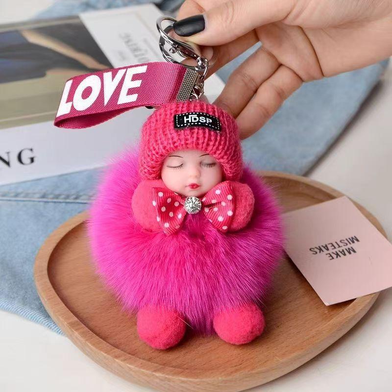 Cute 3-Piece Pom-Pom Plush Set, Sleeping Doll Keychains, Baby Car & Bag Pendant Ornaments Cute 3-Piece Pom-Pom Plush Set, Sleeping Doll Keychains, Baby Car & Bag Pendant Ornaments