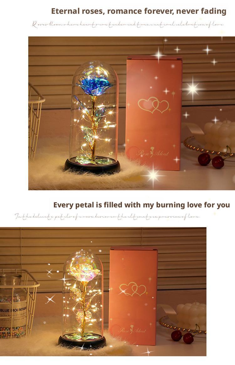 A Thoughtful Gift Everlasting Flowers A Creative Gold-Leaf Artificial  Bouquet With A Medium-Sized Lampshade, Warm Light Gift Box, A Luminous Acrylic Night Light For Bedroom , A Keepsake, Holiday Gift, Mother'S Day Gift Eternal Glass Roses Sympathy Great