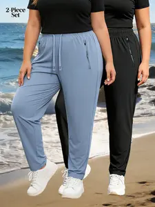 Women's Plus Size Drawstring High Waist Sporty Pants, Comfortable Loose-Fitting Ankle-Length Joggers, Athleisure Style Bottoms, Ideal for Gym and Casual Wear