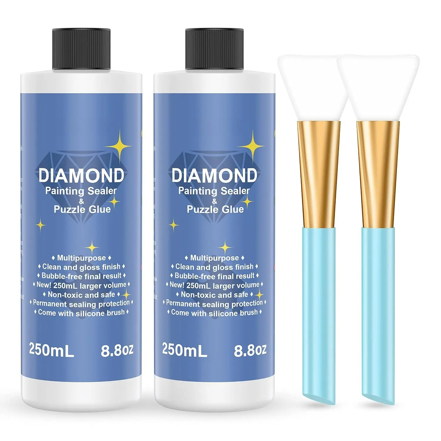 Painting Sealer 2 Pack 500ML with  Brush, 5D  Painting Glue Accessories Permanent Hold & Shine Effect for  Painting and Jigsaw Puzzles (17.6 OZ)