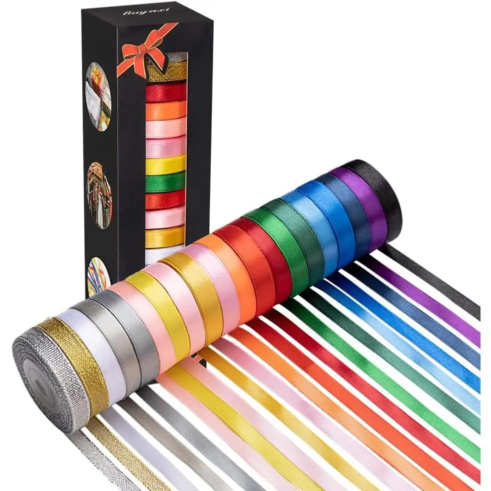 Rainbow Satin Ribbon Set – 20 Colors, 3/8" x 5 Yards Each, 100 Yards , Double Faced Colorful Satin Ribbons for  Wrapping, Hair Bows, DIY Crafts,Christmas
