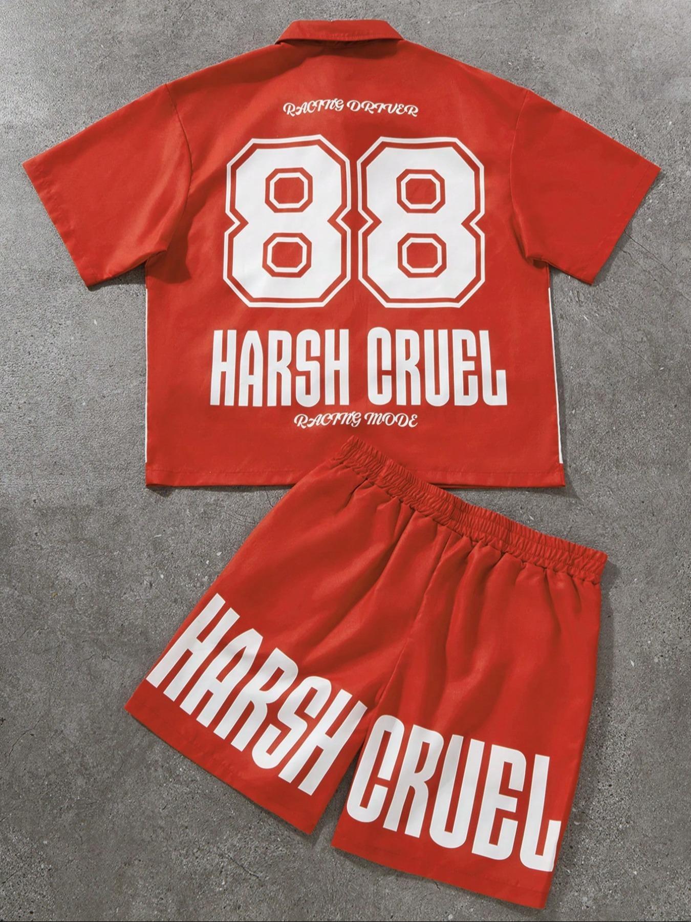 Men's Letter Print Short Sleeve Tee & Shorts, Menswear, Loose Casual Comfy Round Neck T-Shirt & Shorts Set, Men's Sleepwear for Summer, Athletic