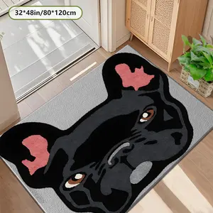 Local Delivery Multi Sizes Polyester French Bulldog Head Pet Shape Novelty Style For Living Room Bedroom Nursery Playroom Washable Non Slip Boho Farmhouse Runner Rug