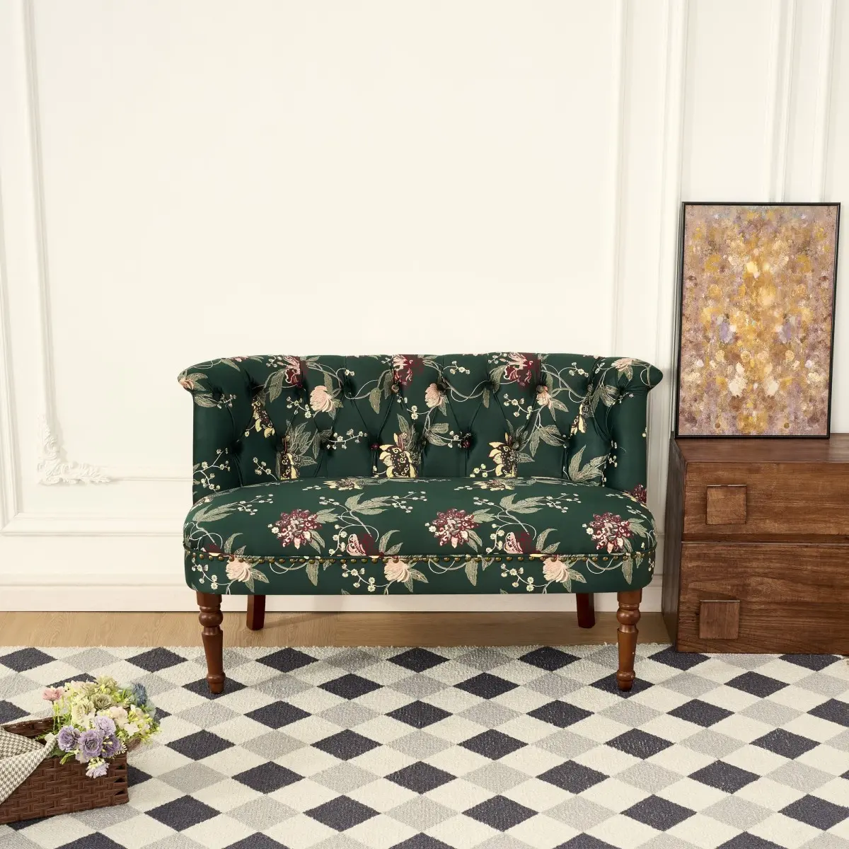 Sofa Chair Living Room Single Sofa Chair European style Sofa Chair Bedroom Dressing Stool Lazy Sofa Balcony Chair(GREEN)