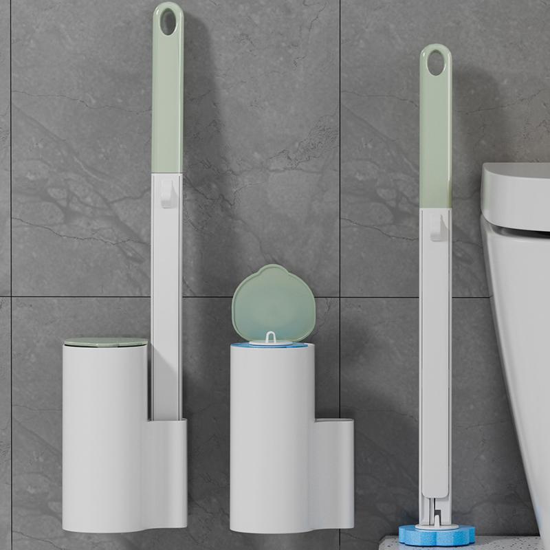 Wall Mounted Toilet Brush Set, 1 Box Including Toilet Brush & Bracket & Disposable Refill Head, Toilet Cleaning Brush, Bathroom Cleaning Tool, Toilet Cleaning System