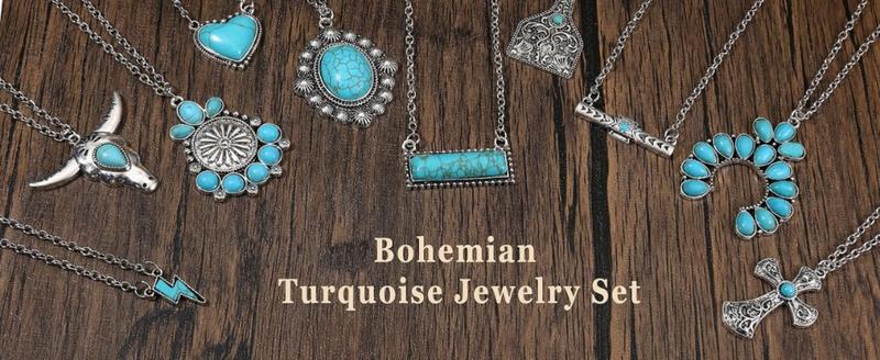 FUNRUN 10Pcs Boho Turquoise Pendant Necklaces for Women Cow Tag Lightning Bolt Horseshoe Bar Cowgirl Jewelry Set Turquoise Jewelry Western Necklace FUNRUN 10Pcs Boho Turquoise Pendant Necklaces for Women Cow Tag Lightning Bolt Horseshoe Bar Cowgirl Jewelry Set Turquoise Jewelry Western Necklace