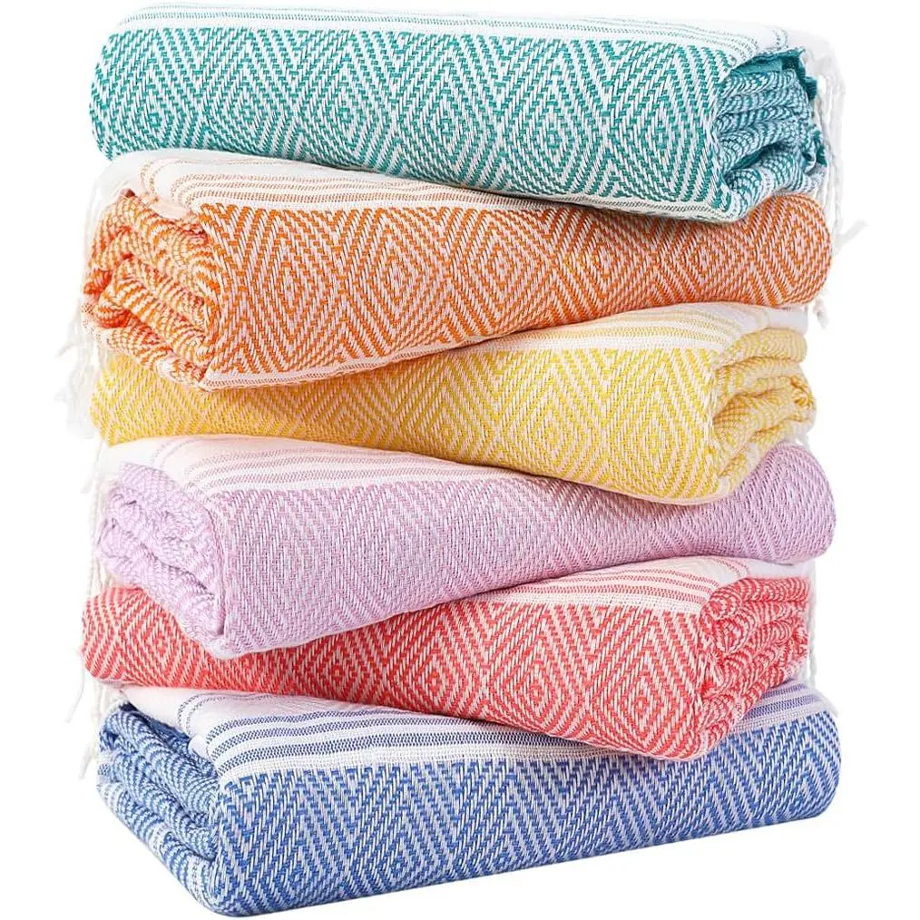 6 Packs Turkish Beach Towels Set Bulk 74"x38" Quick Dry Sand Free Light Swim Bath Camping Pool Towel Travel Blanket Essentials Cruise Accessories Adult Vacation Stuff