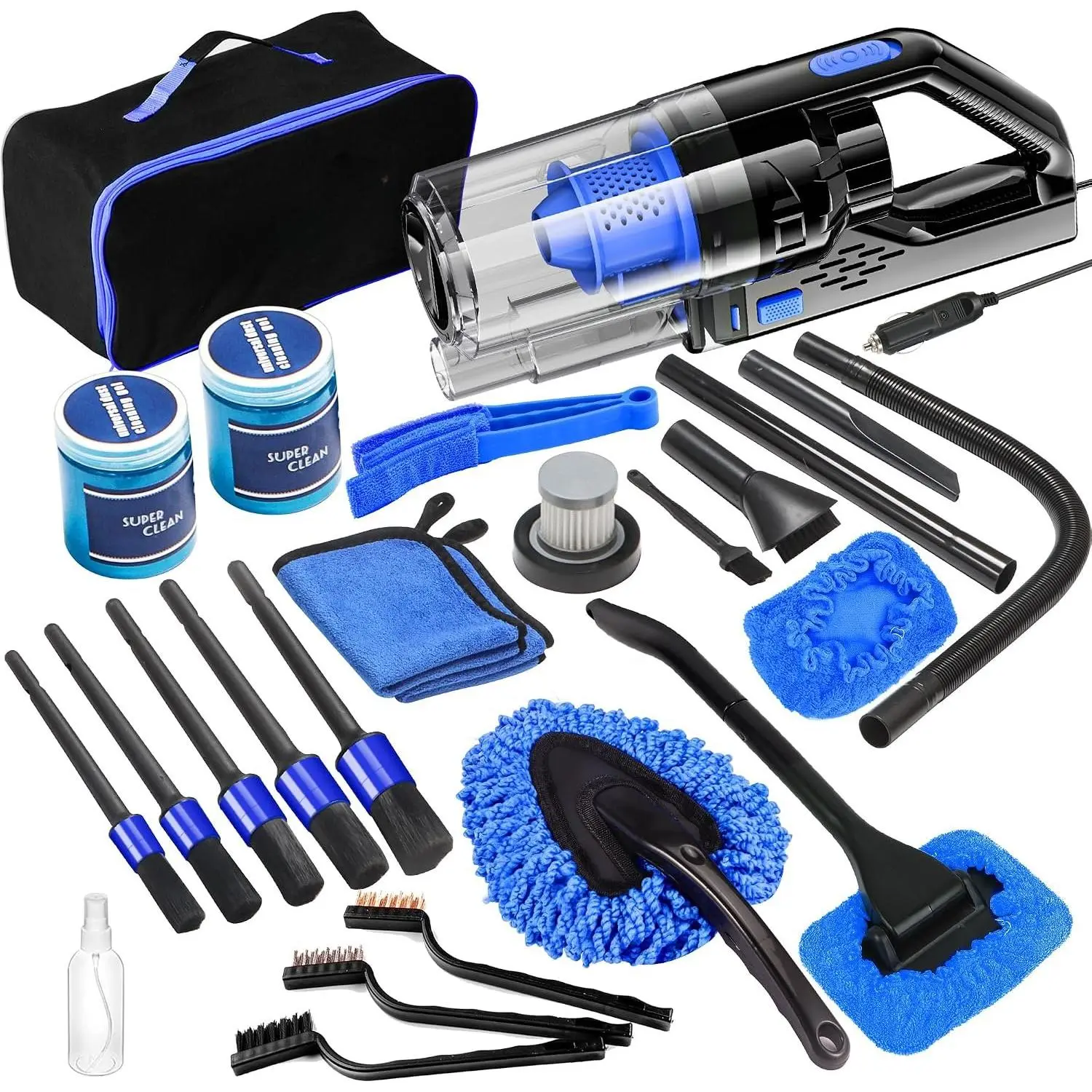 Cleaning Kit,  Interior Detailing Kit with High Power Handheld Vacuum, Detailing Brush Set, Windshield Cleaner, Cleaning Gel, Complete Auto Accessories for Men, Women