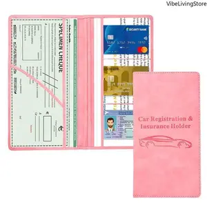 Car Registration & Insurance Holder, PU Leather Auto Document Organizer Wallet, Multi-Pocket Vehicle Paper Case for Insurance Cards, Registration, Driver License and Important Receipts