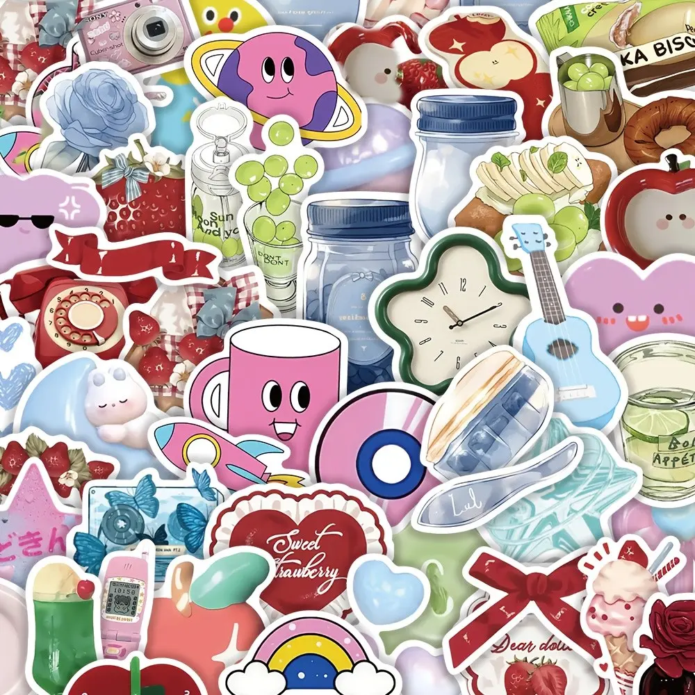 60pcs Dopamine Stickers, Handmade Material Stickers, Girl Cute Graffiti Design, Creative Handwritten Stickers, Scrapbooking Stickers, Perfect for DIY Projects