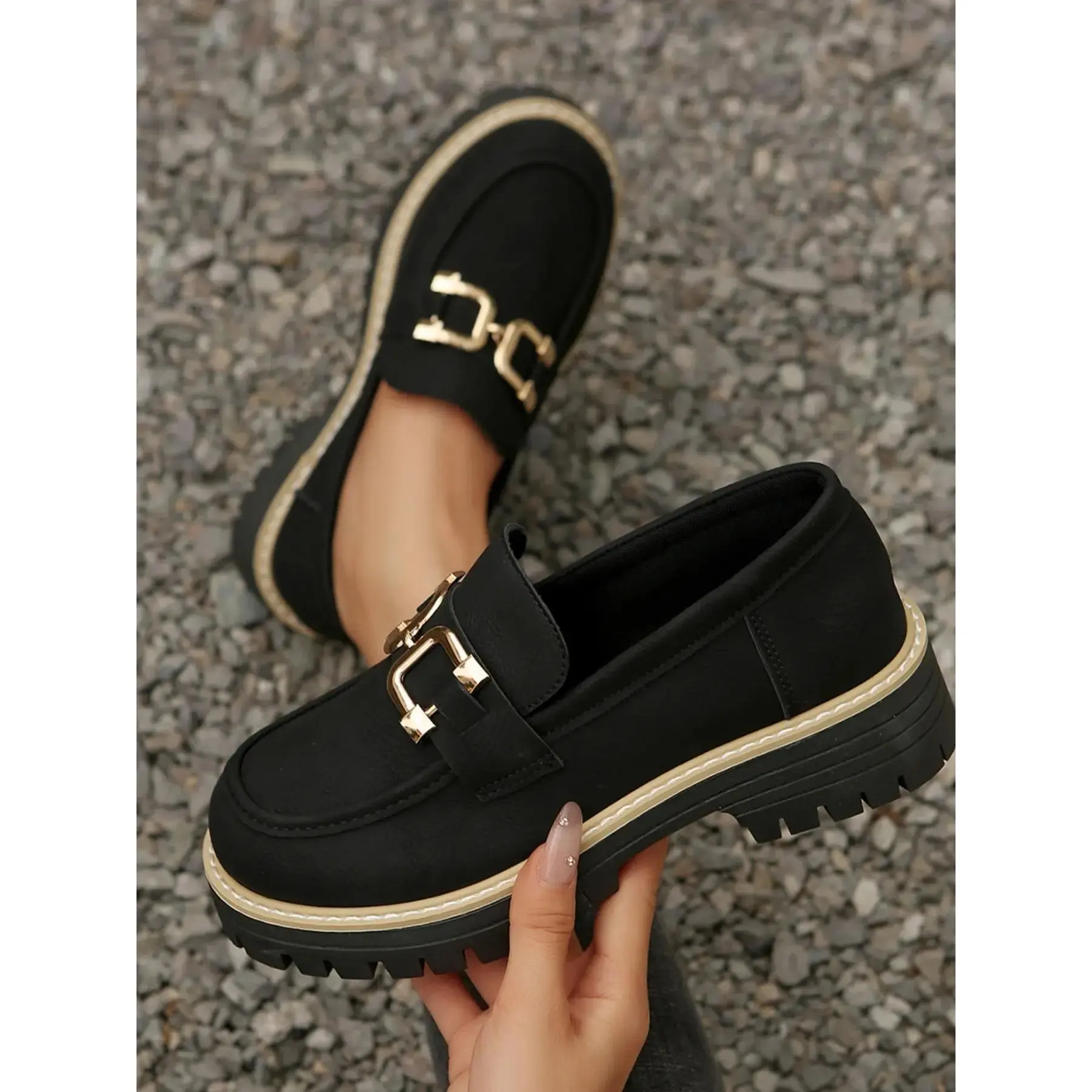 YYW1 Trendy Loafers Women, Thick Sole Anti-Design, Versatile Student Footwear, Stylish Leather Shoes, On Shoes, Ins Shoes, Perfect Everyday Wear
