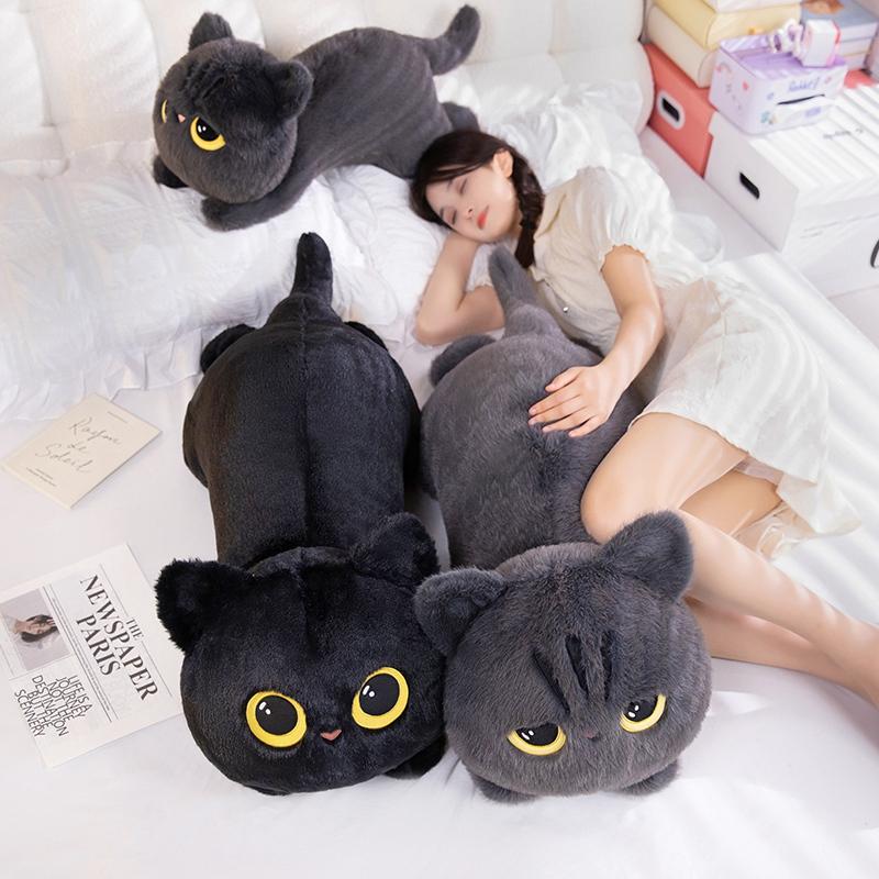 50-90cm Cute Black Cat Plush Toy Doll Kawaii Big Cuddly Pillow Cushion Ins Black Cat Plush Toy Doll For Boy Girl Brithday Gifts