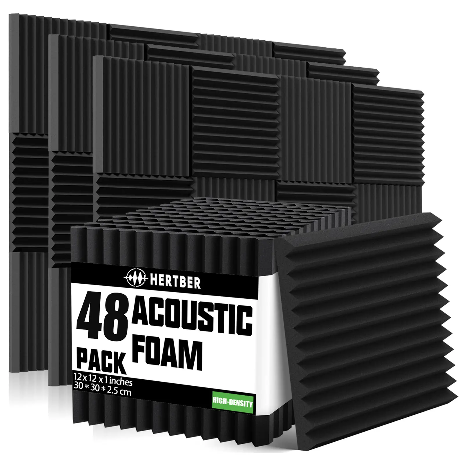 48 pcs black 30x30x2.5cm sound insulation and noise reduction wedge board upgrade high-density sound insulation foam board office recording studio sound absorption acoustic panel game room music room home theater living room wall and ceiling