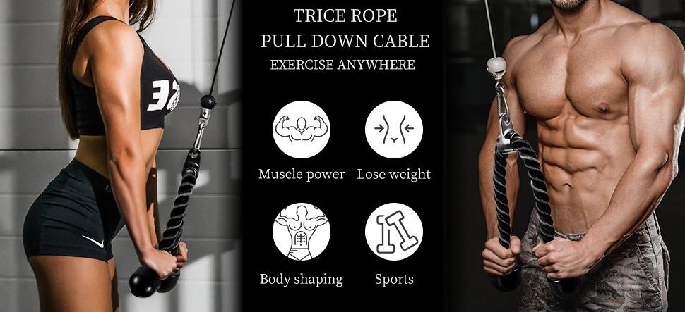 Deluxe Tricep Rope Pull Down Cable, 27 & 36 Inch Rope Length, Easy to Grip & Non-Slip Cable Attachment for Gym Workout Exercise