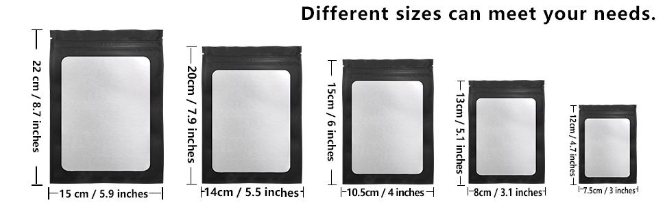 100 Pack Resealable Mylar Bags 4 x 6 Inch Smell Proof Bags with Clear Window Foil Pouch Bag Flat Bag Matte Black