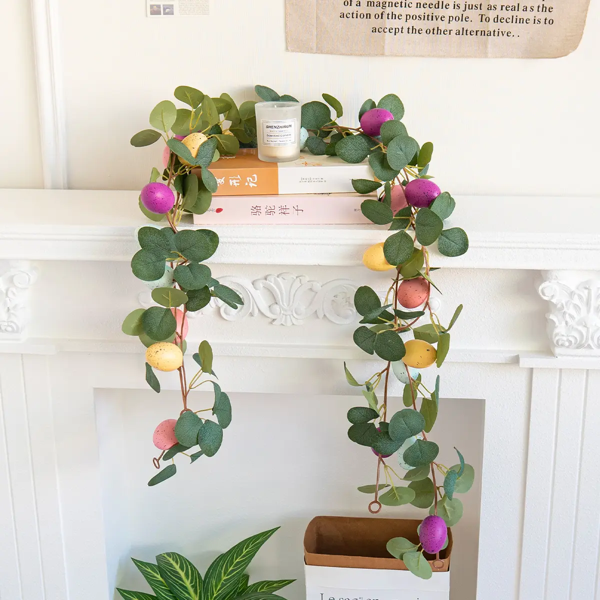 Eucalyptus Leaf Easter Egg Garland, Easter Floral Hanging Decor for Walls & Door Frames