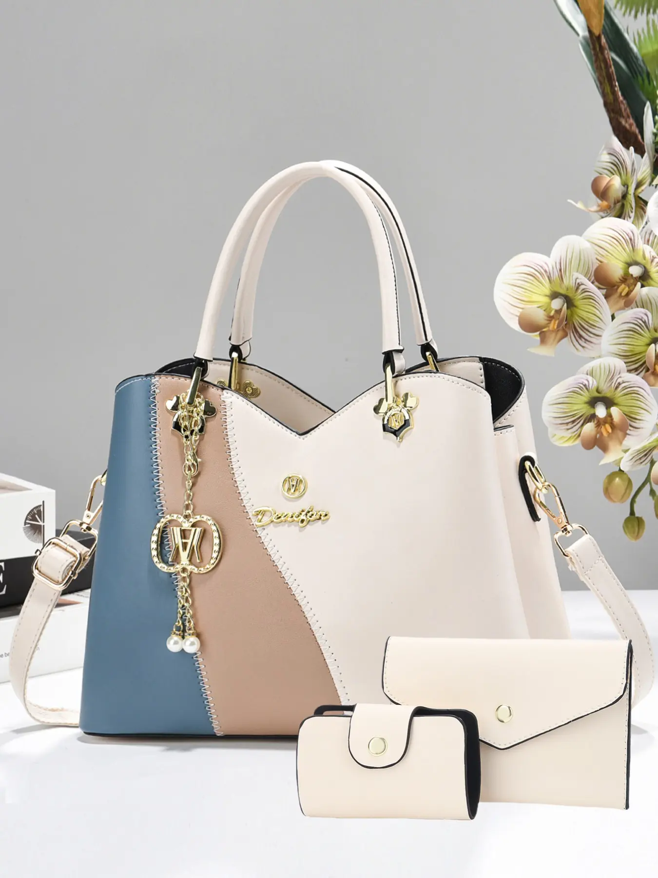 Women's 3-Piece Shoulder Bag Set, Aesthetic Shoulder Bag, Fashion Handbag, Casual PU Material, Embroidery Pattern, All Seasons, Perfect for Shopping and Travel